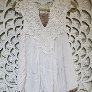 Boho White Cream Lace FlowyTank Top by Spool No 72 small medium